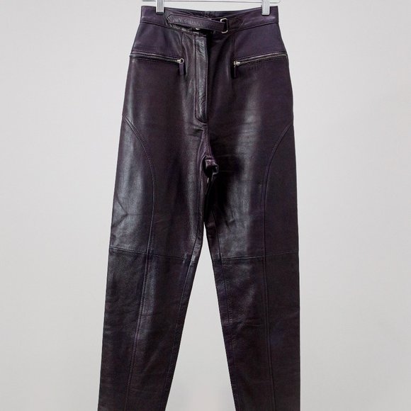 90s Gucci Aubergine Leather Pants - Picture 1 of 12